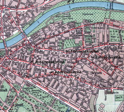 Dresden-Johannstadt/Striesen-West auf einem Stadtplanausschnitt um 1920